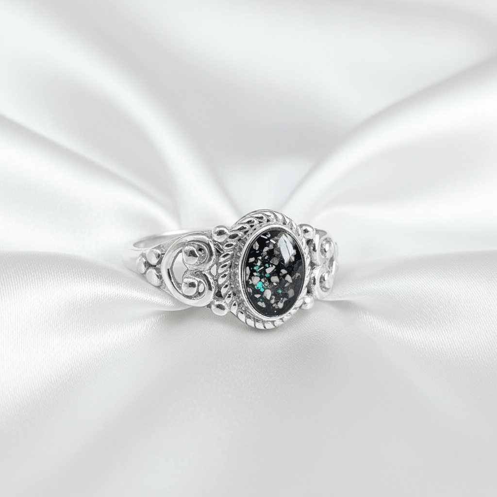 Oval Filigree Heart Memorial Ashes Ring - Nicky Robin Memorial Jewellery