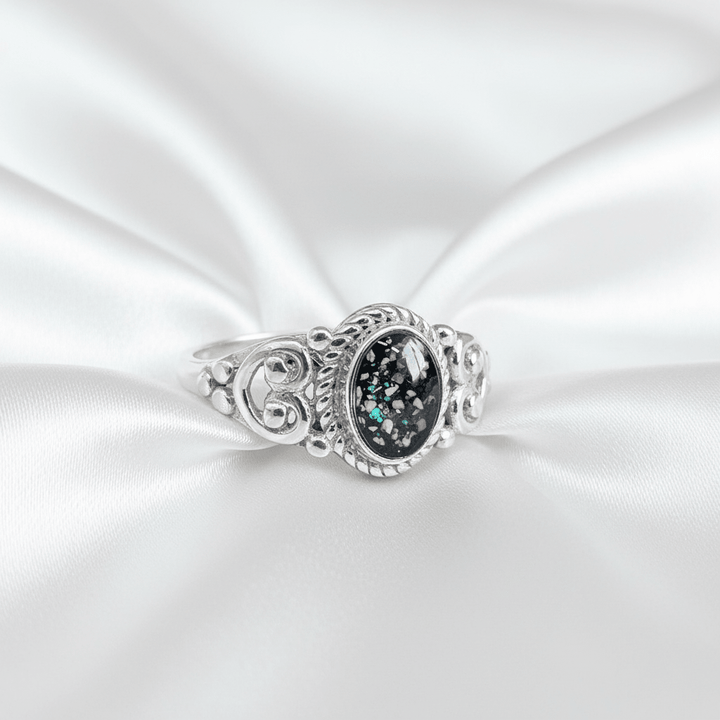 Oval Filigree Heart Memorial Ashes Ring - Nicky Robin Memorial Jewellery