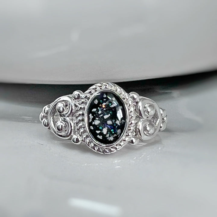 Oval Filigree Heart Memorial Ashes Ring - Nicky Robin Memorial Jewellery