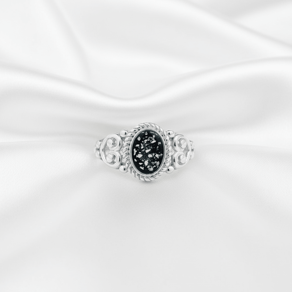 Oval Filigree Heart Memorial Ashes Ring - Nicky Robin Memorial Jewellery