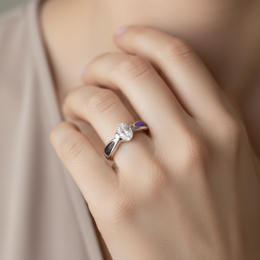 Oval Solitaire Memorial Ring - Nicky Robin Memorial Jewellery