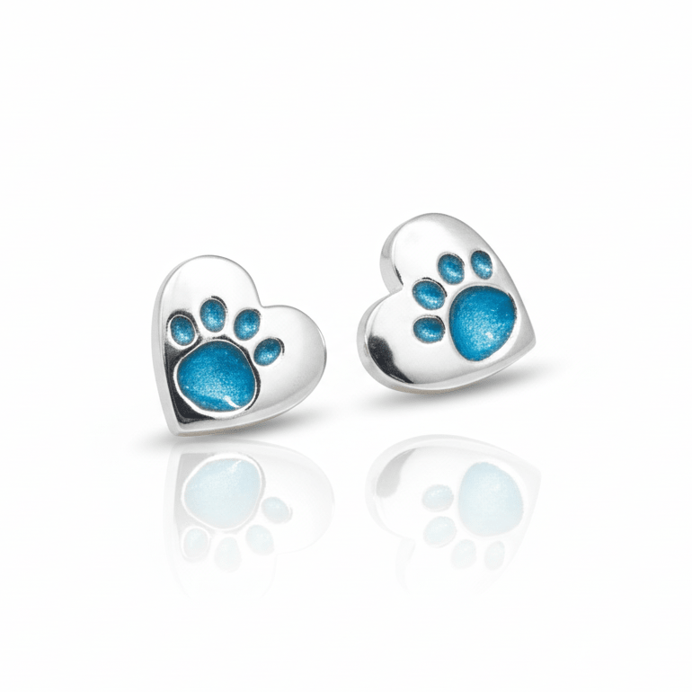 Paw Print Love Heart Memorial Earrings - Nicky Robin Memorial Jewellery