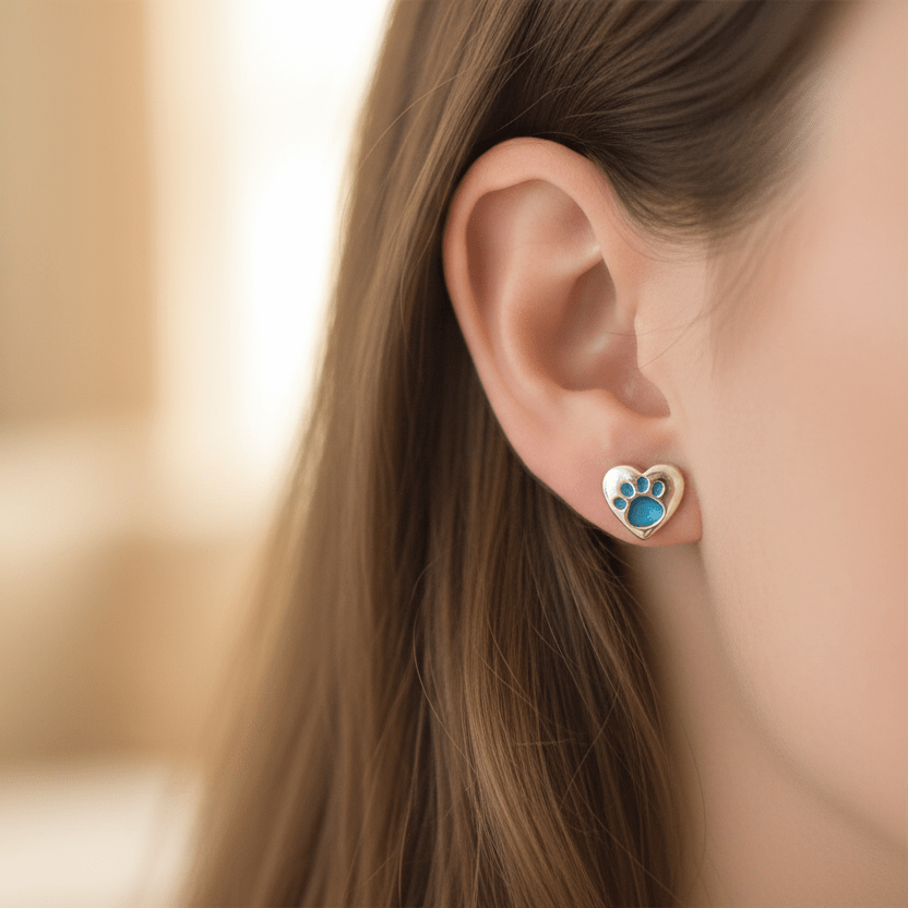 Paw Print Love Heart Memorial Earrings - Nicky Robin Memorial Jewellery