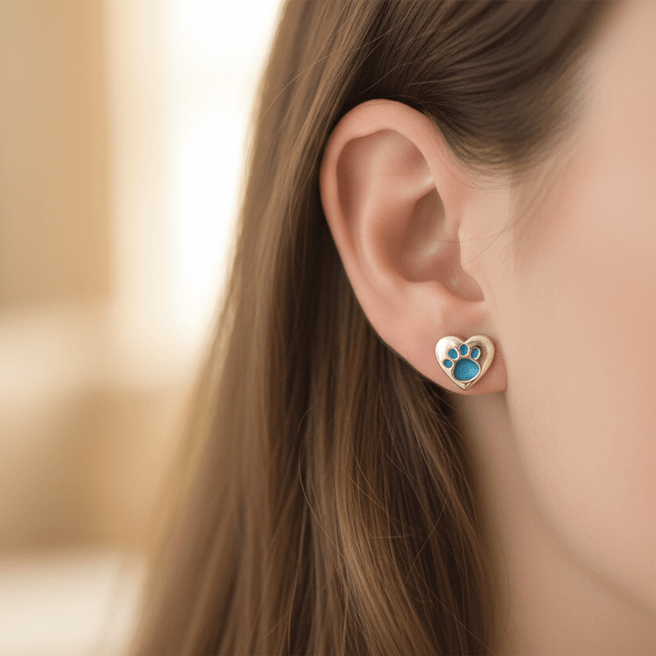 Paw Print Love Heart Memorial Earrings - Nicky Robin Memorial Jewellery