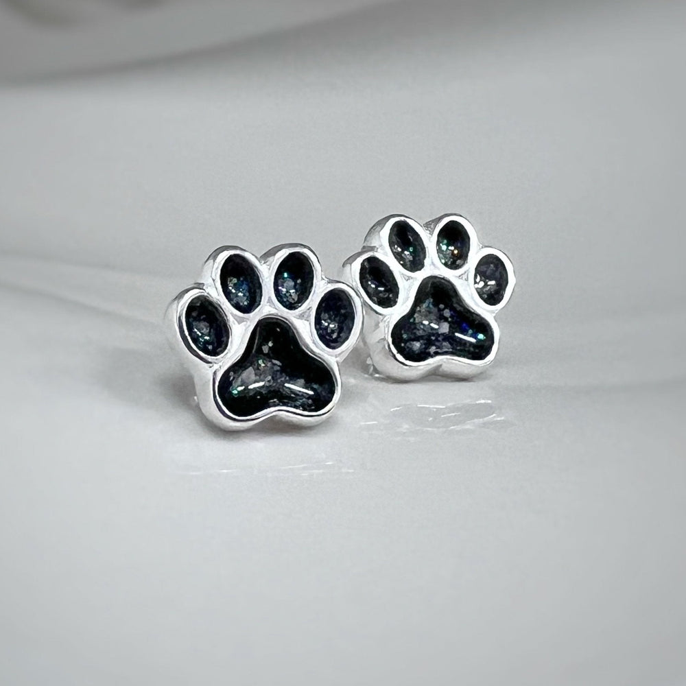 Pet Paw Ashes Earrings made in black with other colour options available like pink, gold, silver, purple