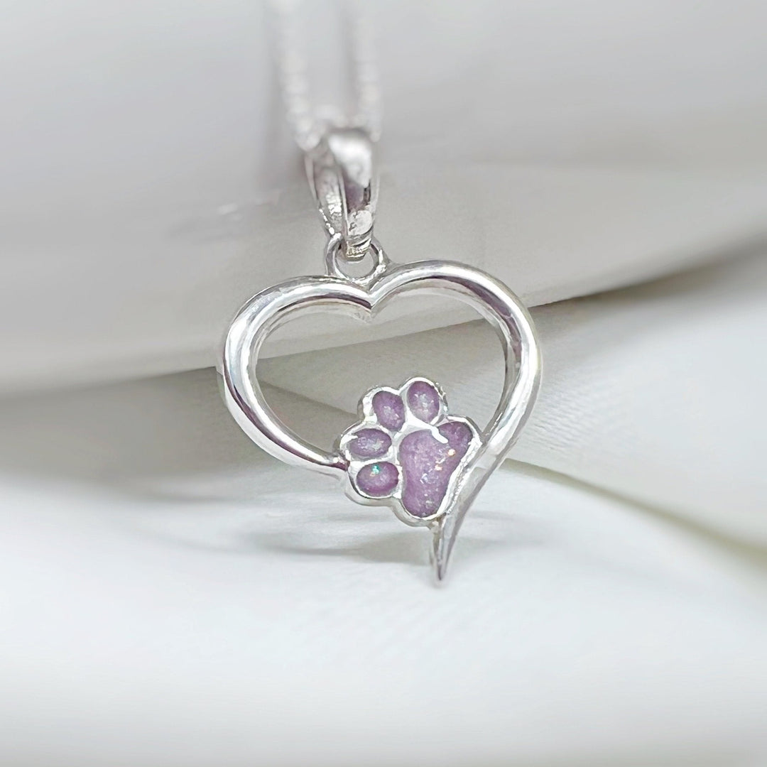 Pet Paw Love Heart Memorial Necklace - Nicky Robin Memorial Jewellery