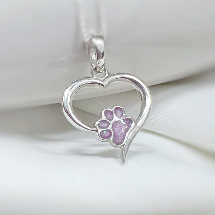 Pet Paw Love Heart Memorial Necklace - Nicky Robin Memorial Jewellery