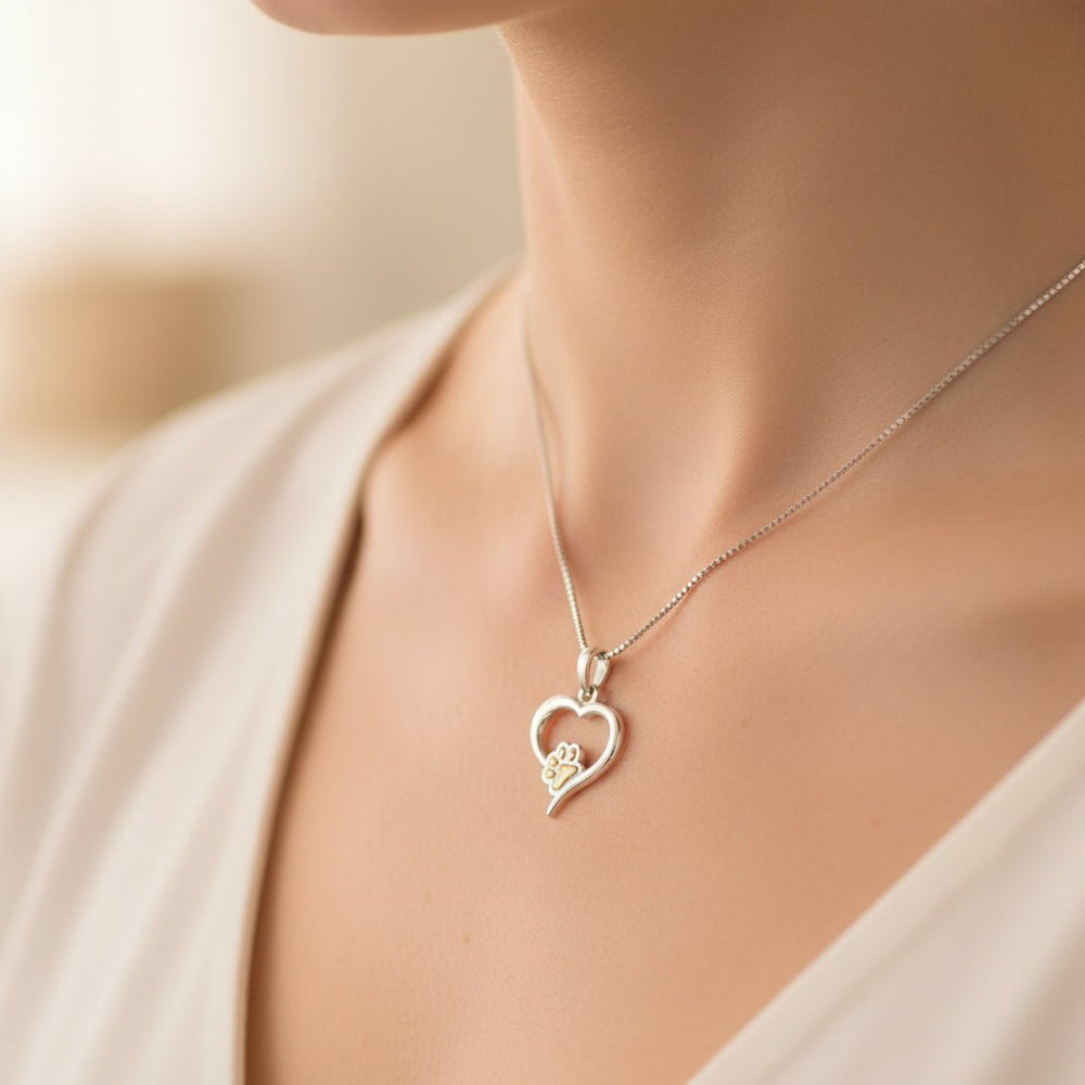 Pet Paw Love Heart Memorial Necklace - Nicky Robin Memorial Jewellery