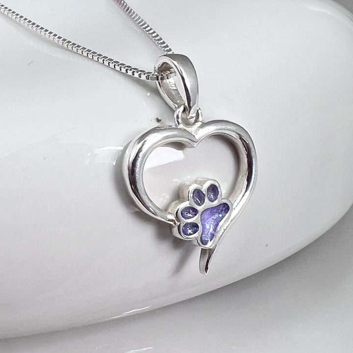 Pet Paw Love Heart Memorial Necklace - Nicky Robin Memorial Jewellery