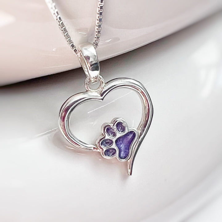 Pet Paw Love Heart Memorial Necklace - Nicky Robin Memorial Jewellery