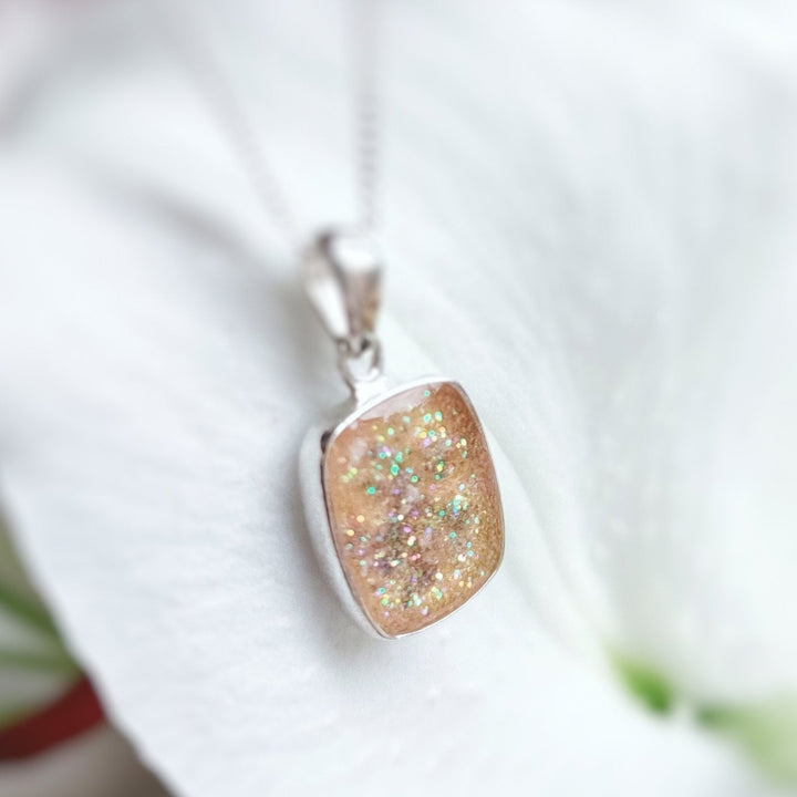 Rectangle Memorial Ashes Necklace made in gold resin - Nicky Robin Memorial Jewellery