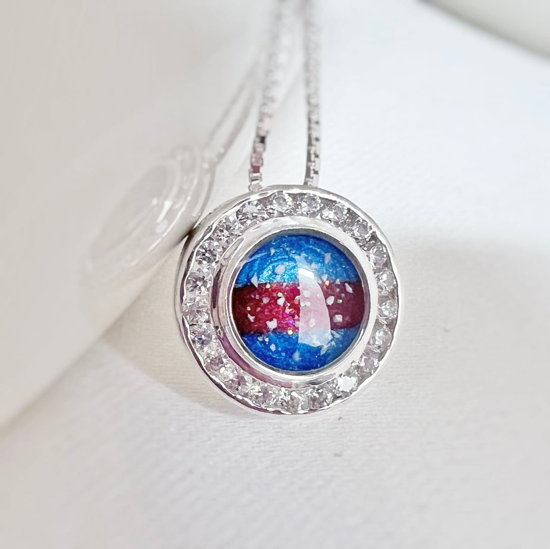 Round Crystal Halo Memorial Ashes Necklace - Nicky Robin Memorial Jewellery