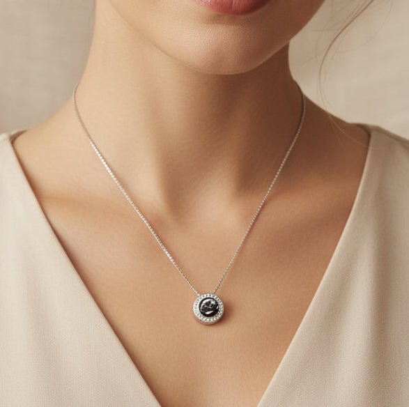 Round Crystal Halo Memorial Ashes Necklace - Nicky Robin Memorial Jewellery