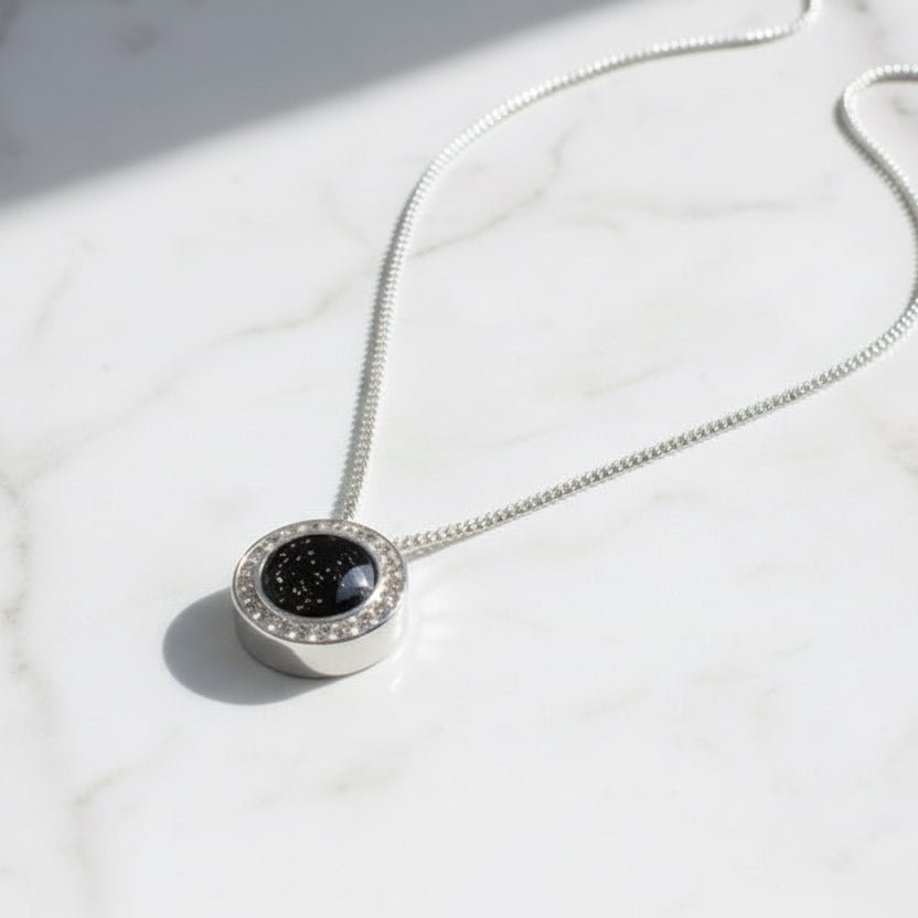 Round Crystal Halo Memorial Ashes Necklace - Nicky Robin Memorial Jewellery