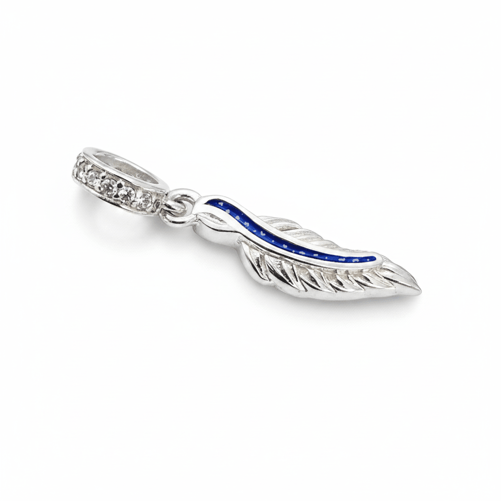 Slender Feather Ashes Charm with Crystals - Nicky Robin Memorial Jewellery