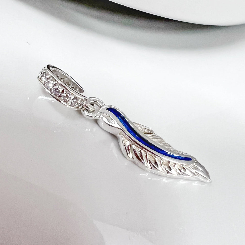 Slender Feather Ashes Charm with Crystals - Nicky Robin Memorial Jewellery
