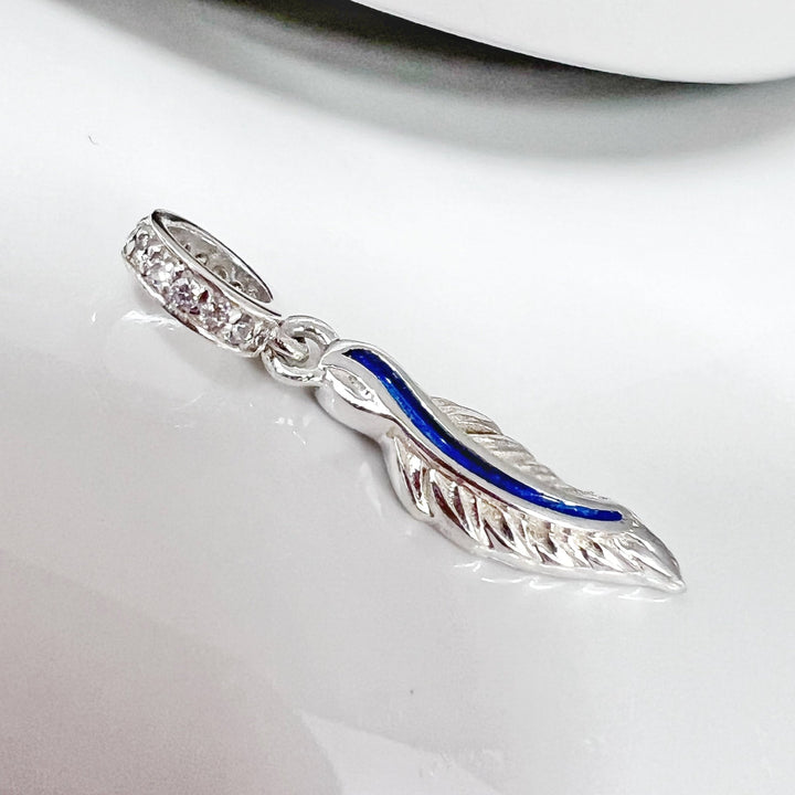 Slender Feather Ashes Charm with Crystals - Nicky Robin Memorial Jewellery