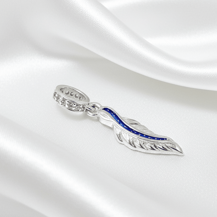 Slender Feather Ashes Charm with Crystals - Nicky Robin Memorial Jewellery
