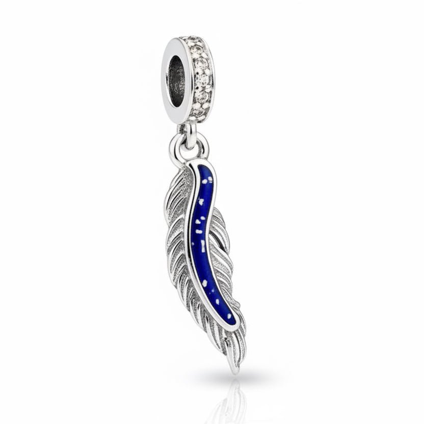 Slender Feather Ashes Charm with Crystals - Nicky Robin Memorial Jewellery
