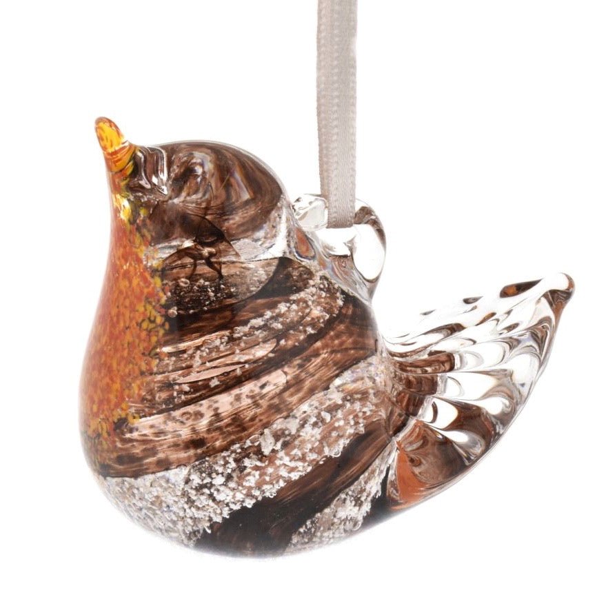 Small Glass Robin with Ashes on a Ribbon - Nicky Robin Memorial Jewellery