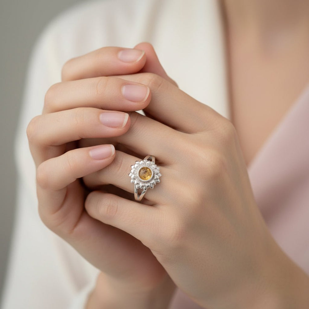 Sunflower Memorial Ashes Ring - Nicky Robin Memorial Jewellery