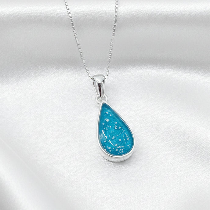 Teardrop Memorial Ashes Necklace made in blue resin - Nicky Robin Memorial Jewellery