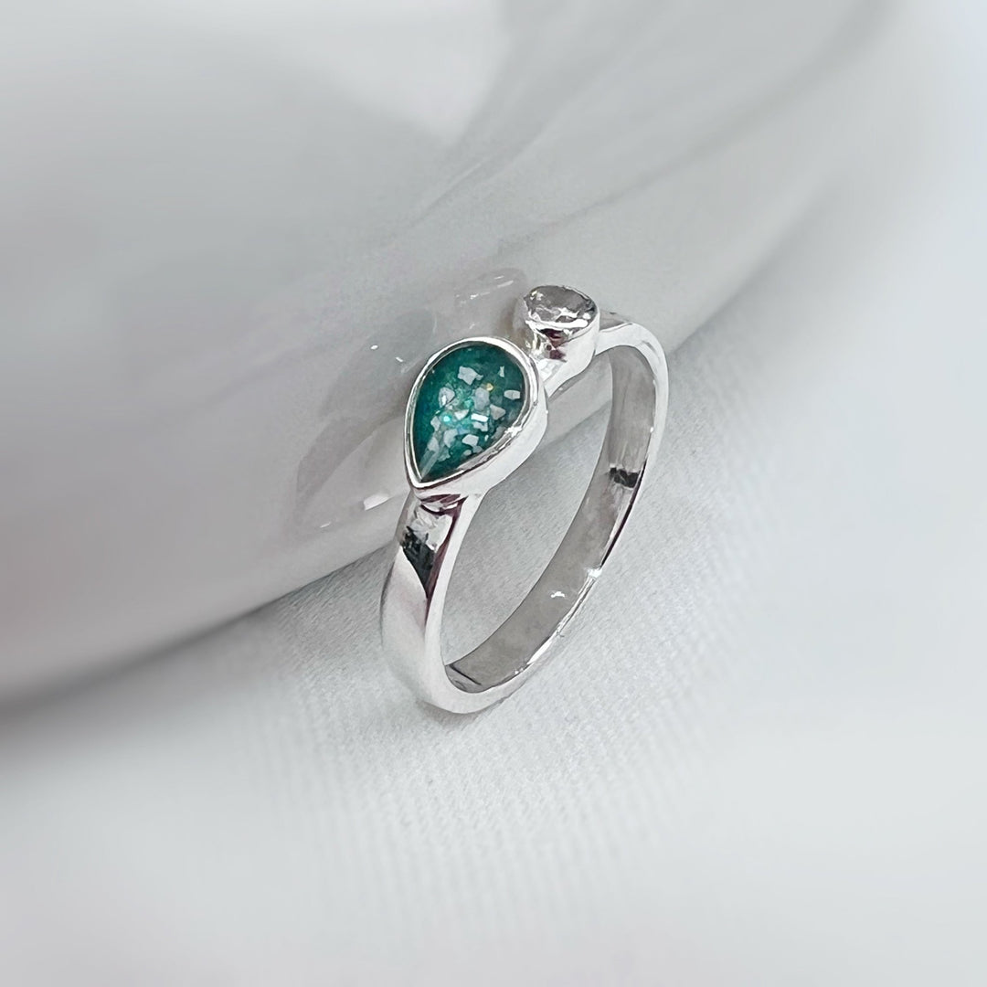 Teardrop Memorial Ashes Ring with Crystal Shoulder - Nicky Robin Memorial Jewellery