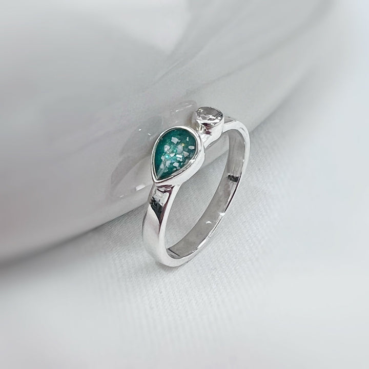 Teardrop Memorial Ashes Ring with Crystal Shoulder - Nicky Robin Memorial Jewellery