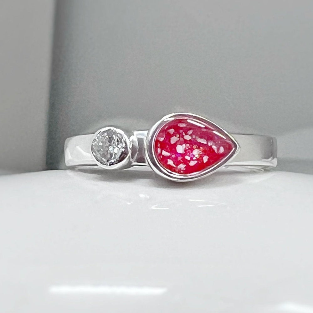 Teardrop Memorial Ashes Ring with Crystal Shoulder - Nicky Robin Memorial Jewellery