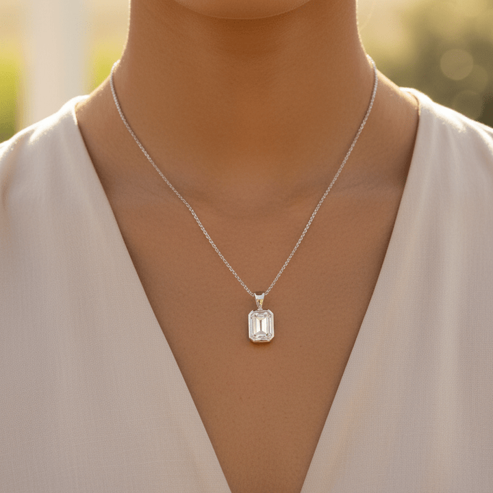 The Elegance Emerald Cut Solitaire Ashes Memorial Necklace - Nicky Robin Memorial Jewellery