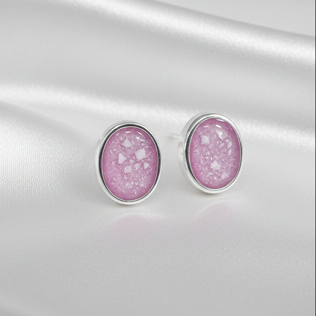 Timeless Oval Memorial Ashes Earrings made in pink resin - Nicky Robin Memorial Jewellery