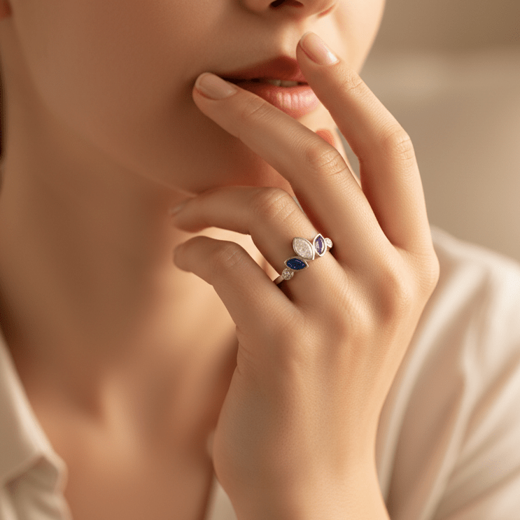 Triple Marquise Ashes Ring with Crystals - Nicky Robin Memorial Jewellery