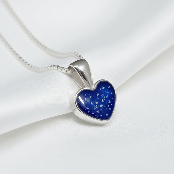 True Heart Memorial Ashes Necklace made in sapphire resin - Nicky Robin Memorial Jewellery