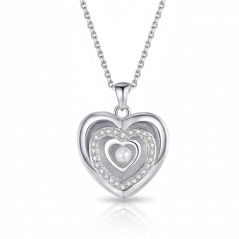 Triple heart ashes locket with crystals and pearl 