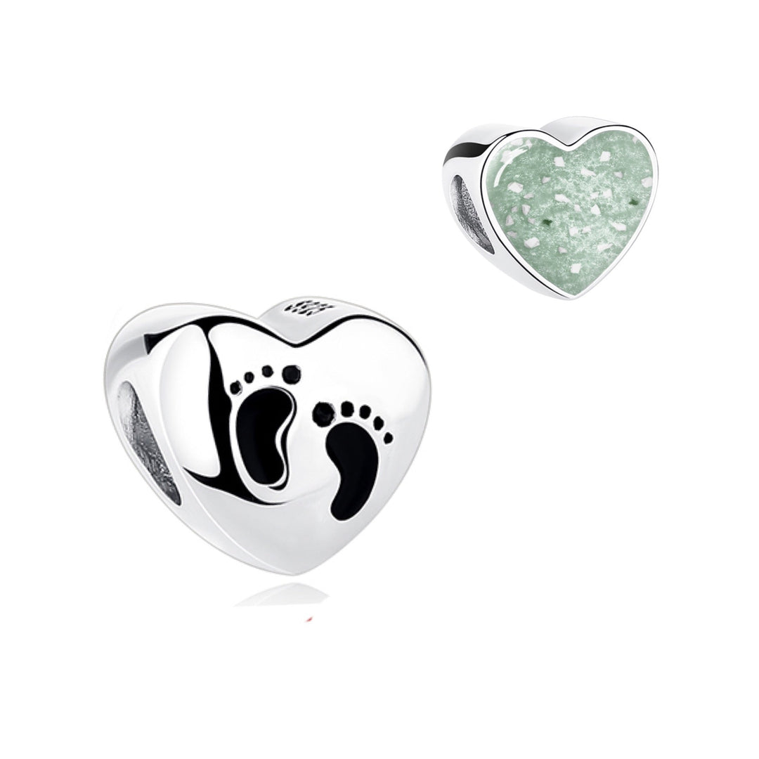 Baby Feet Heart Memorial Ashes Charm Bead - Nicky Robin Memorial Jewellery