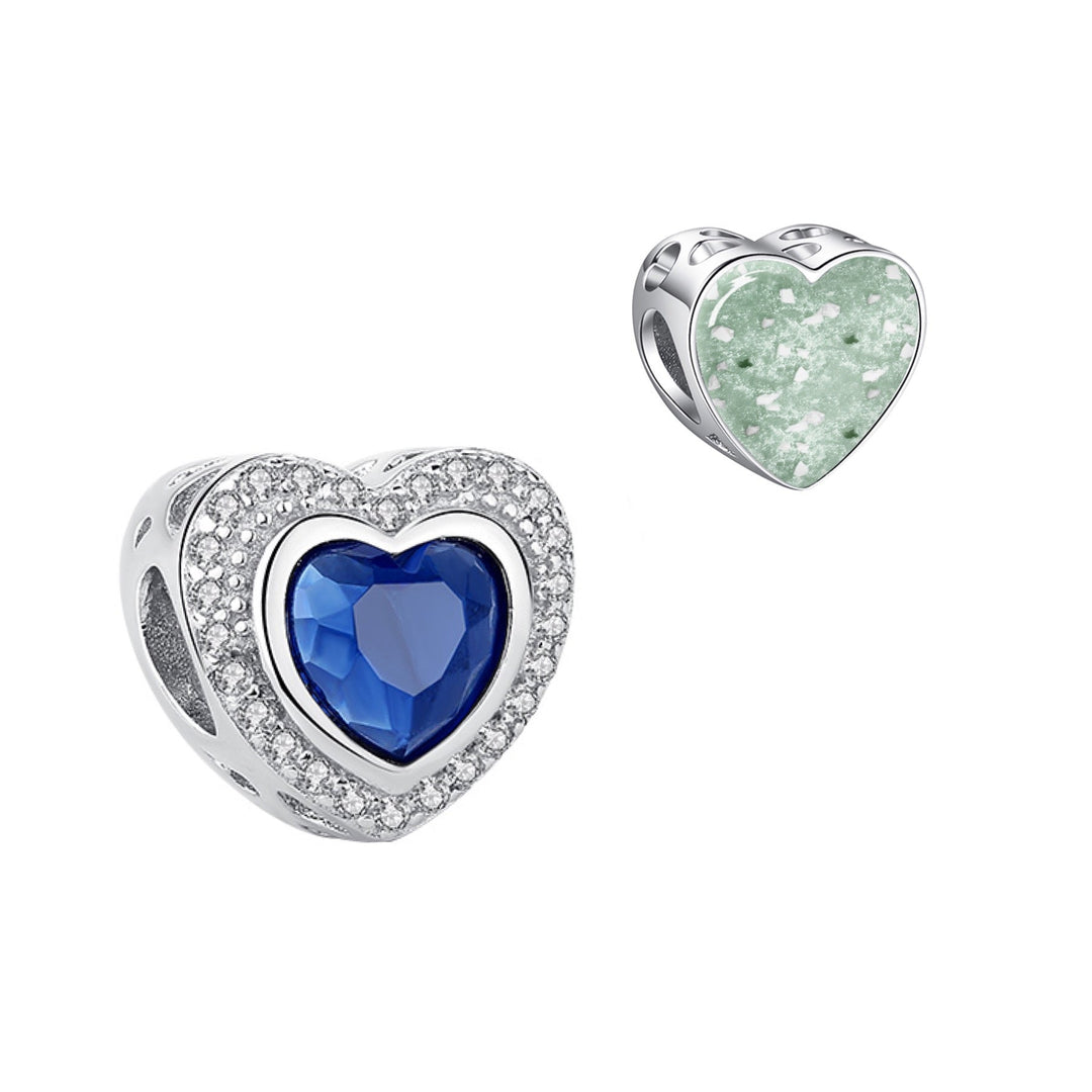 Blue Crystal Heart Memorial Ashes Charm Bead - Nicky Robin Memorial Jewellery