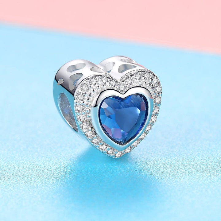 Blue Crystal Heart Memorial Ashes Charm Bead - Nicky Robin Memorial Jewellery