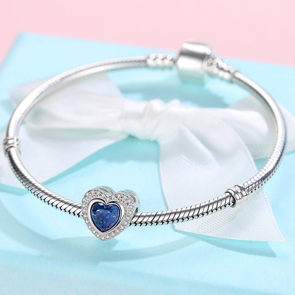 Blue Crystal Heart Memorial Ashes Charm Bead - Nicky Robin Memorial Jewellery