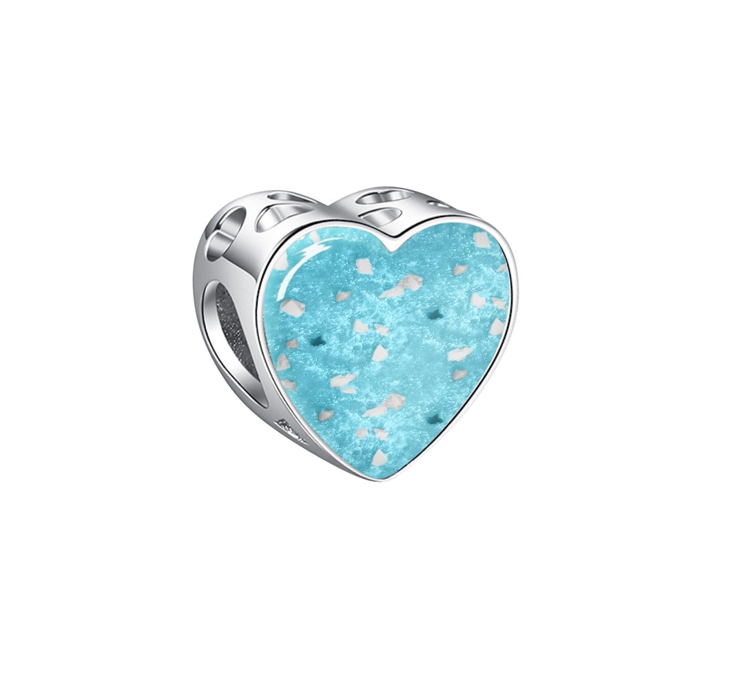 Blue Crystal Heart Memorial Ashes Charm Bead - Nicky Robin Memorial Jewellery
