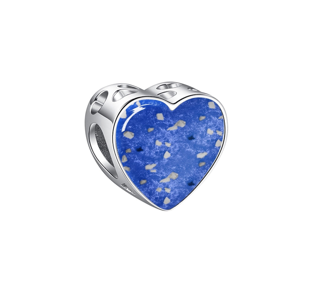 Blue Crystal Heart Memorial Ashes Charm Bead - Nicky Robin Memorial Jewellery