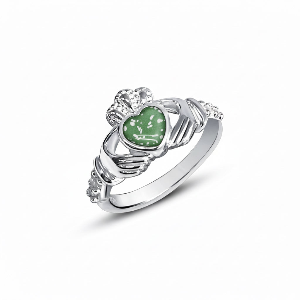 Green Claddagh Ashes Ring - Nicky Robin Memorial Jewellery