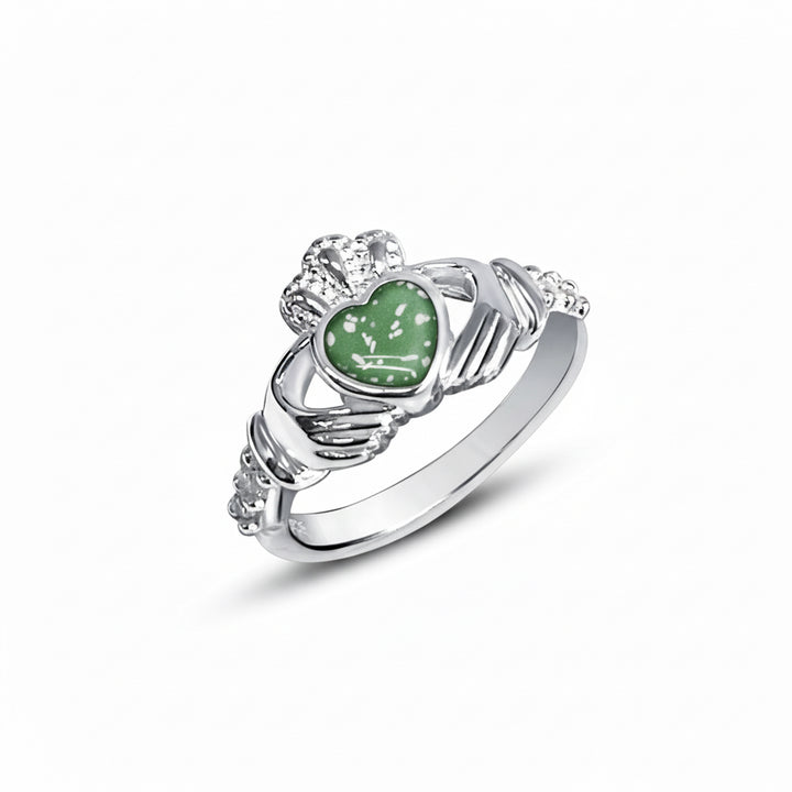 Green Claddagh Ashes Ring - Nicky Robin Memorial Jewellery