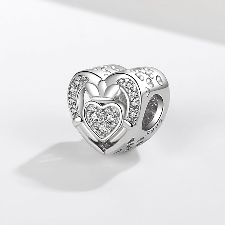 Crystal Heart Crown Memorial Ashes Charm Bead - Nicky Robin Memorial Jewellery