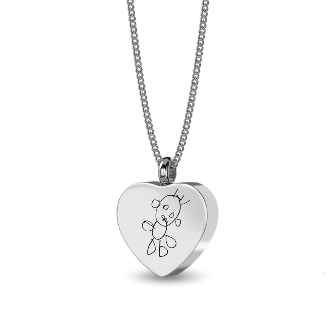 Engraved Doodle Drawing Heart Self Fill Ashes Urn Necklace - Nicky Robin Memorial Jewellery