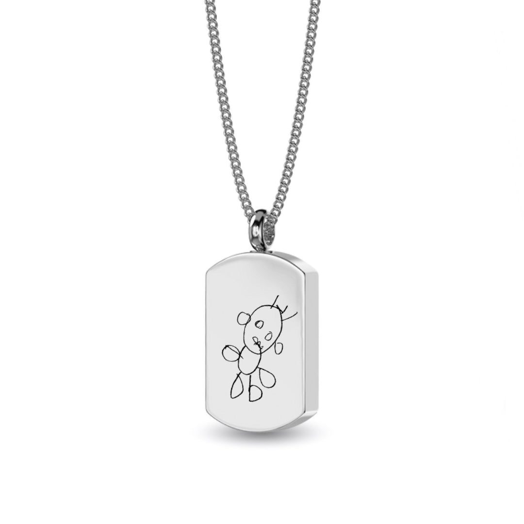 Engraved Doodle Drawing Self Fill Ashes Urn Necklace - Tag Design - Nicky Robin Memorial Jewellery