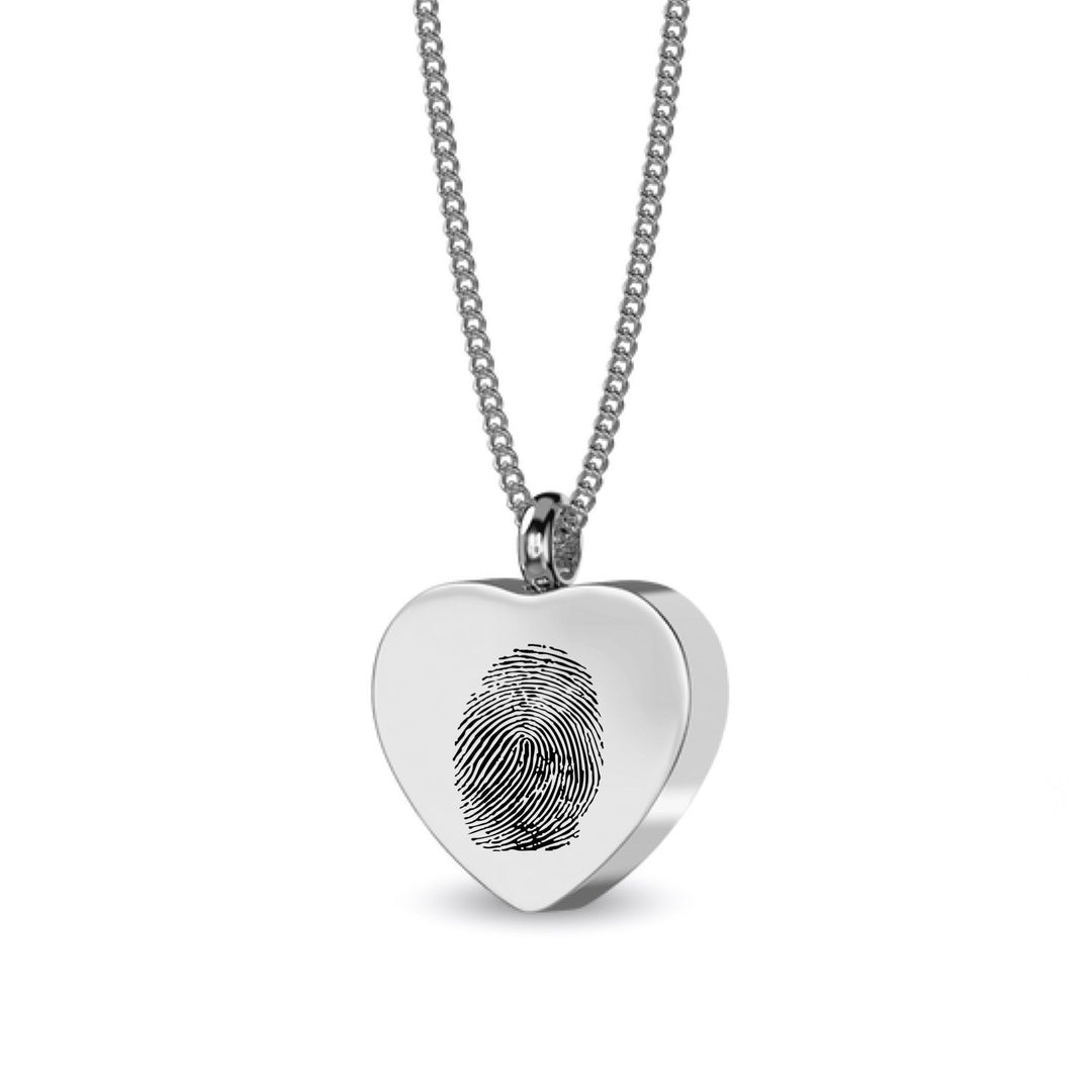 Engraved Fingerprint Heart Design Self Fill Ashes Urn Necklace - Nicky Robin Memorial Jewellery