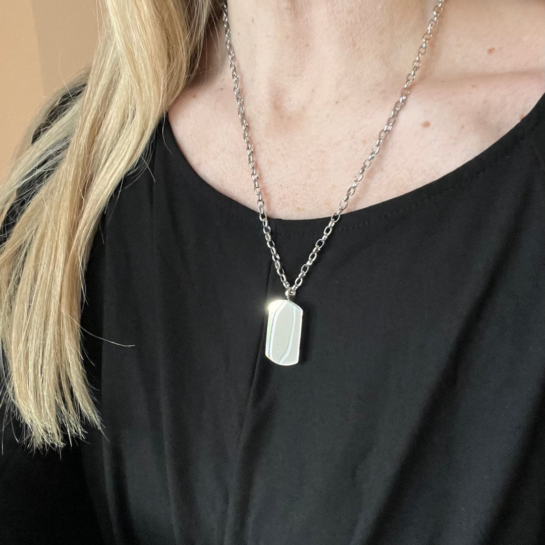 Engraved Fingerprint Self Fill Ashes Necklace - Tag Design - Nicky Robin Memorial Jewellery