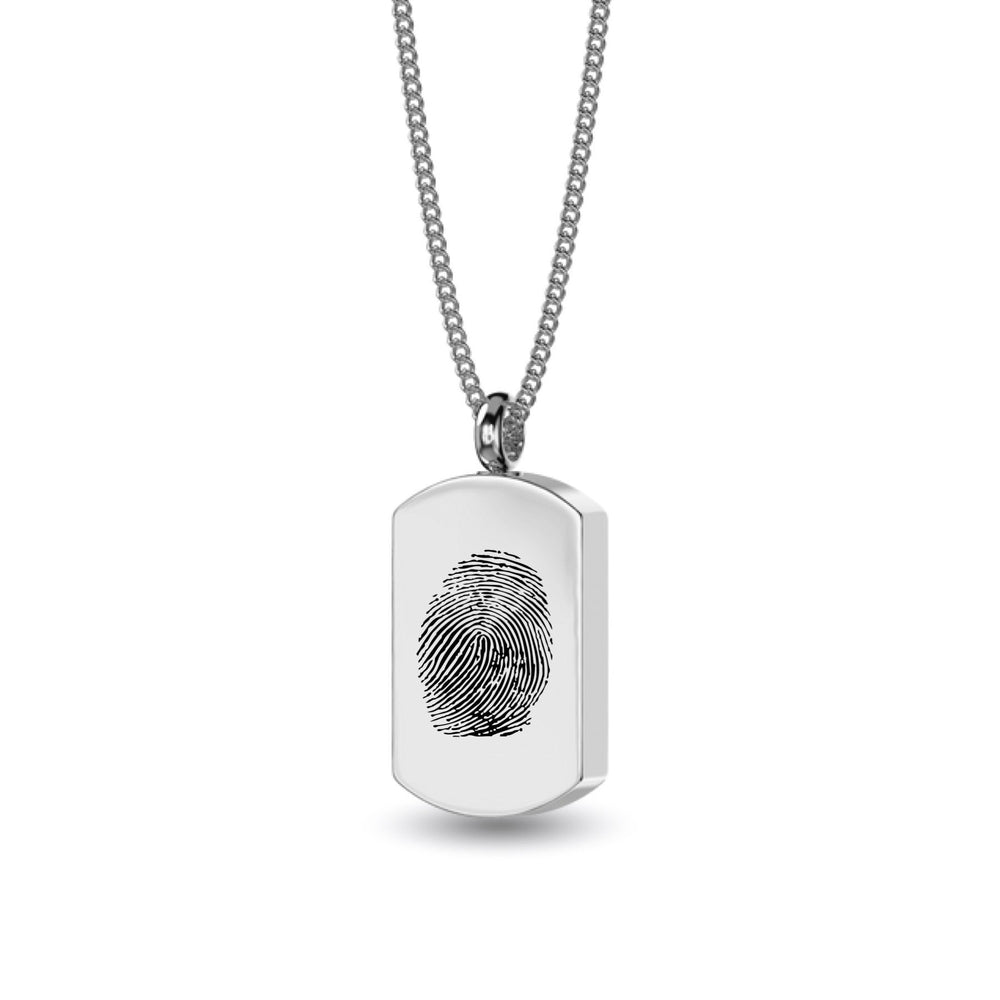 Engraved Fingerprint Tag Design Self Fill Ashes Necklace - Nicky Robin Memorial Jewellery