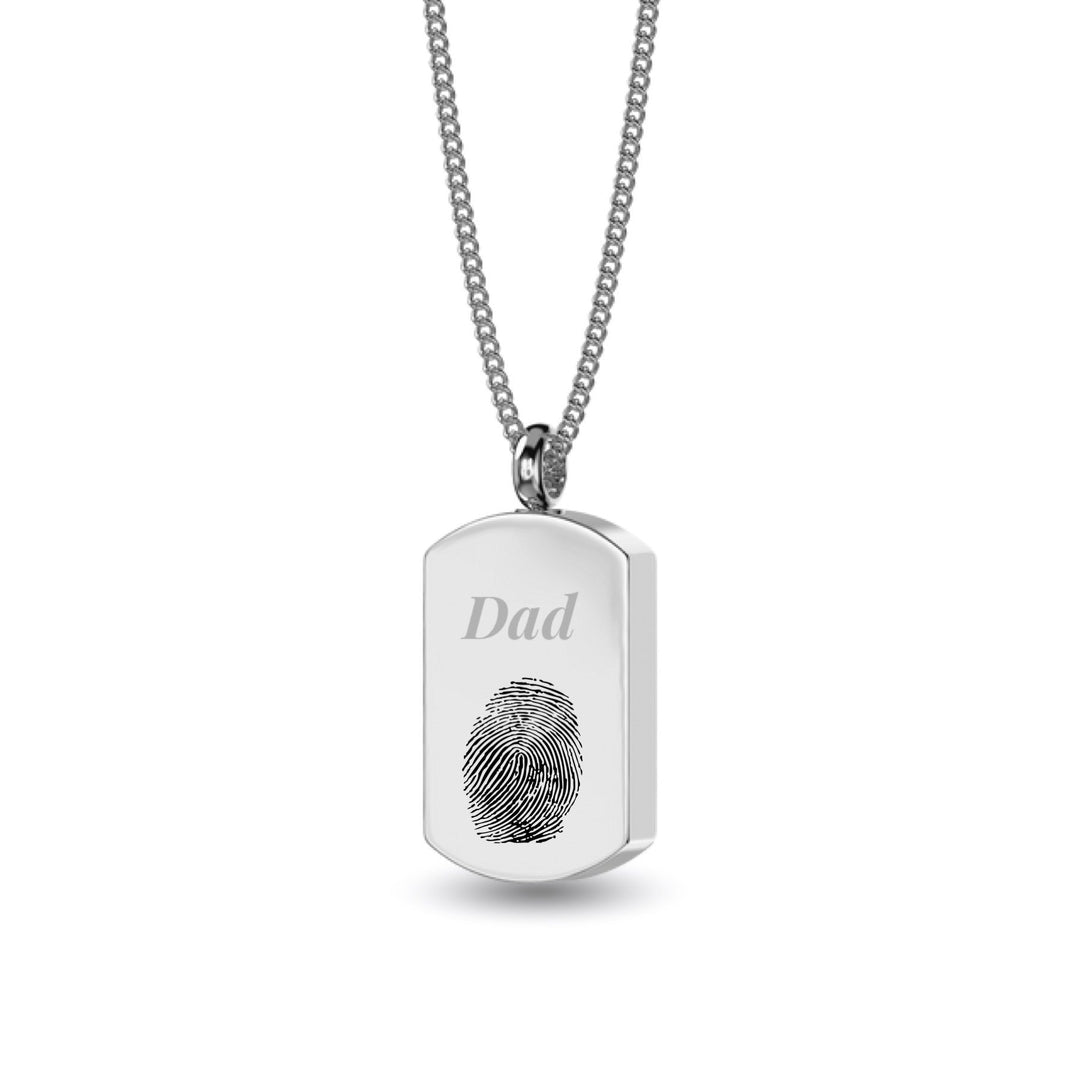 Engraved Fingerprint Tag Design Self Fill Ashes Necklace - Nicky Robin Memorial Jewellery