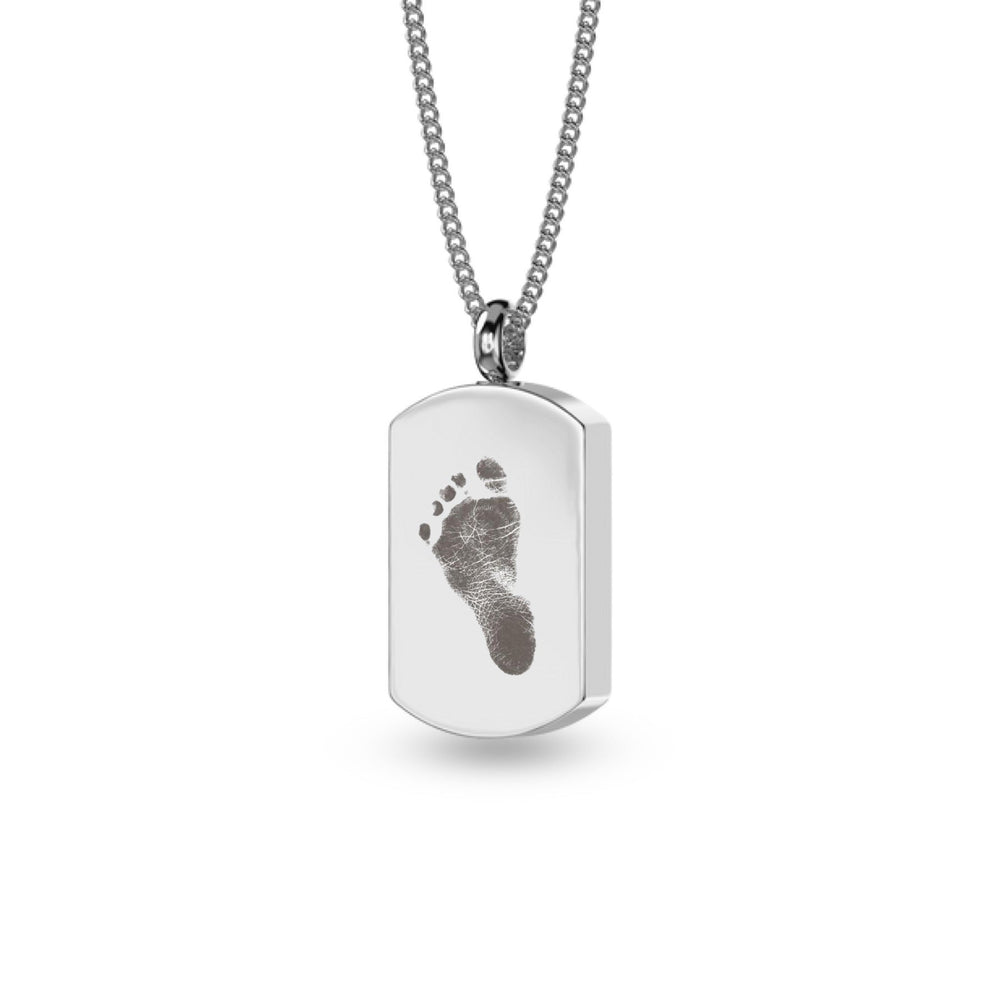 Engraved Handprint Footprint Tag Design Self Fill Ashes Necklace - Nicky Robin Memorial Jewellery